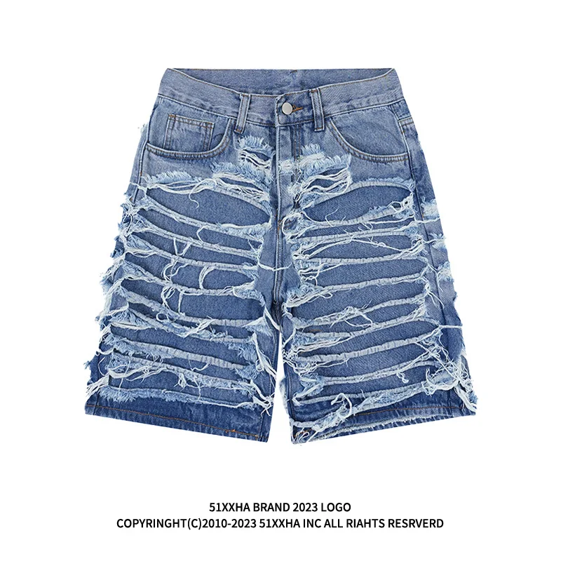 

Hip Hop High Street Beggar Broken Hole Brushed Loose Capris Men's Summer Loose Denim Shorts