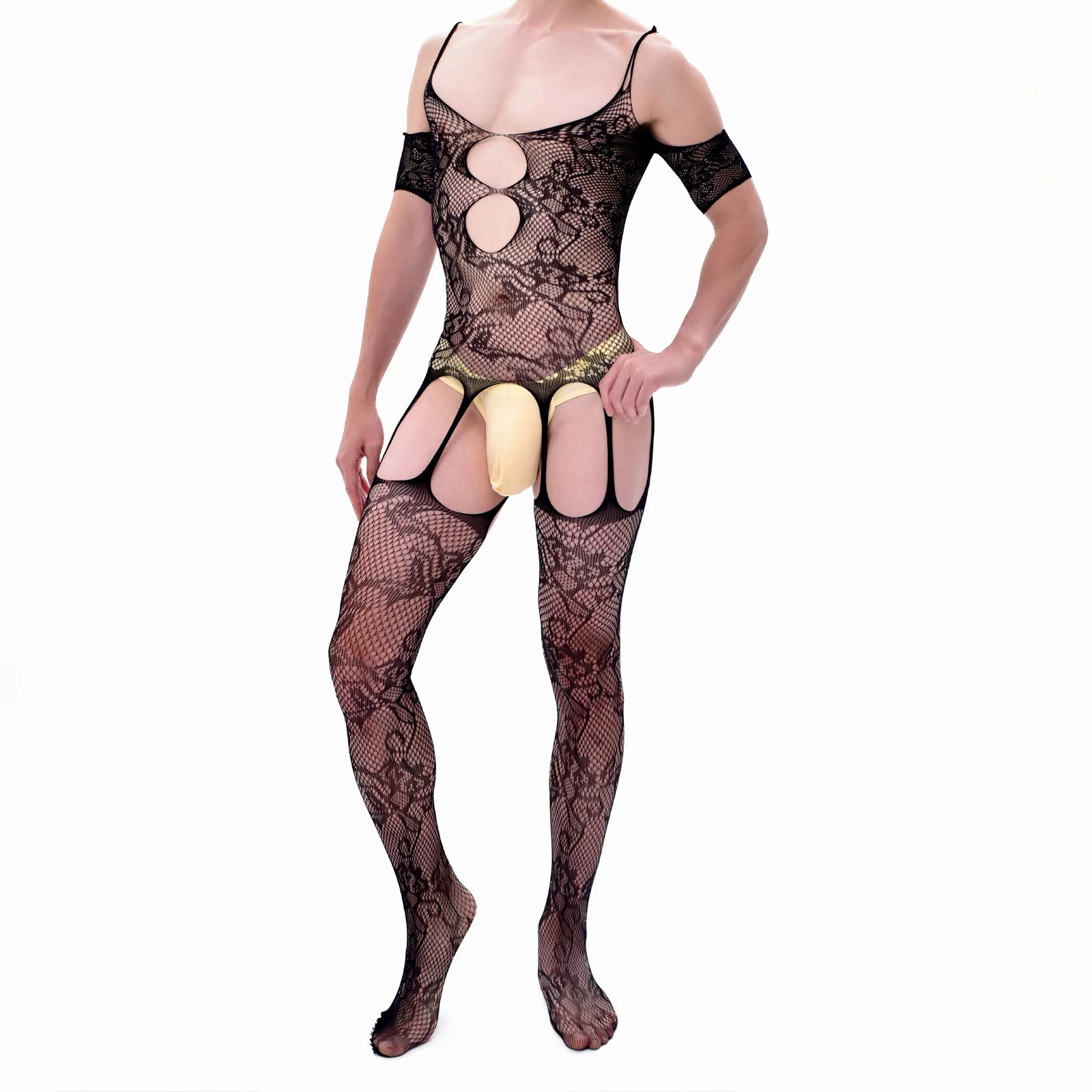 Sexy Male Bodystocking Lingerie Suit Trendy Man Fishnet Hollow Bodysuits Erotic Underwear Gentle Men Costumes Porno Party Club