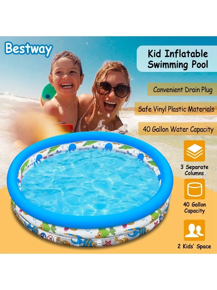 48x10In Inflatable Swimming Pool Blow Up Family Pool For 2 Kids Foldable Swim Ball Pool Center