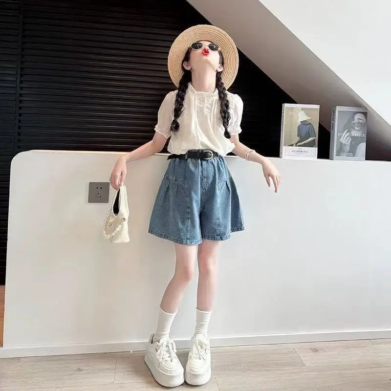Baby Doll Top and Denim Skirt Pants Two-Piece Set baby girl clothes