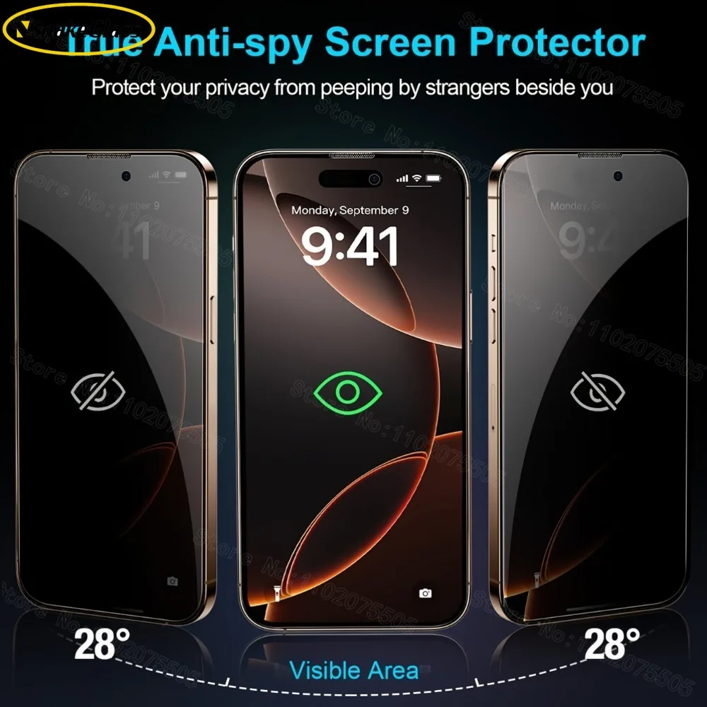 2PCS Privacy Tempered Glass Screen Protector for iPhone 13/14/15/16/17Pro/Pro Max/Plus/Air/16e/17e Anti Spy Privacy Protection