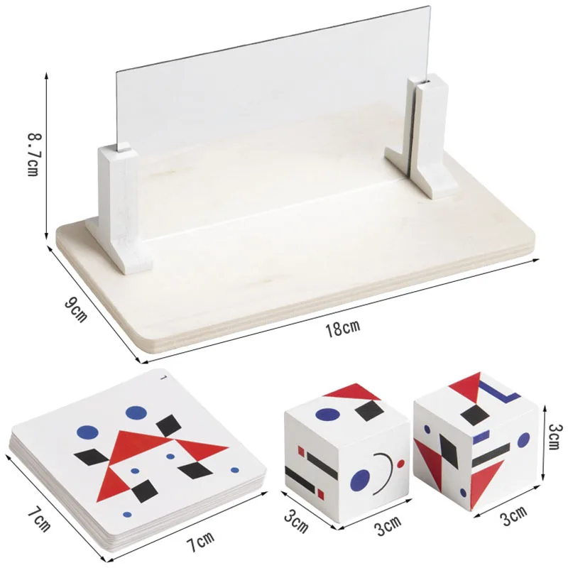 나무 장난감 기하학적 모양 거울 이미지 퍼즐 몬테소리 사고 훈련 손 눈 조정 게임 어린이 교육 장난감