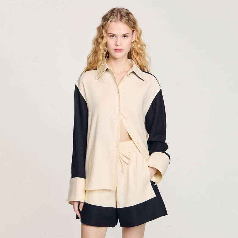 

Faionable Loose Spliced Sve irt для женщин, ранняя весна, новинка Sle S Home CM0345, прямая трубка, длинная застежка на пуговицы све