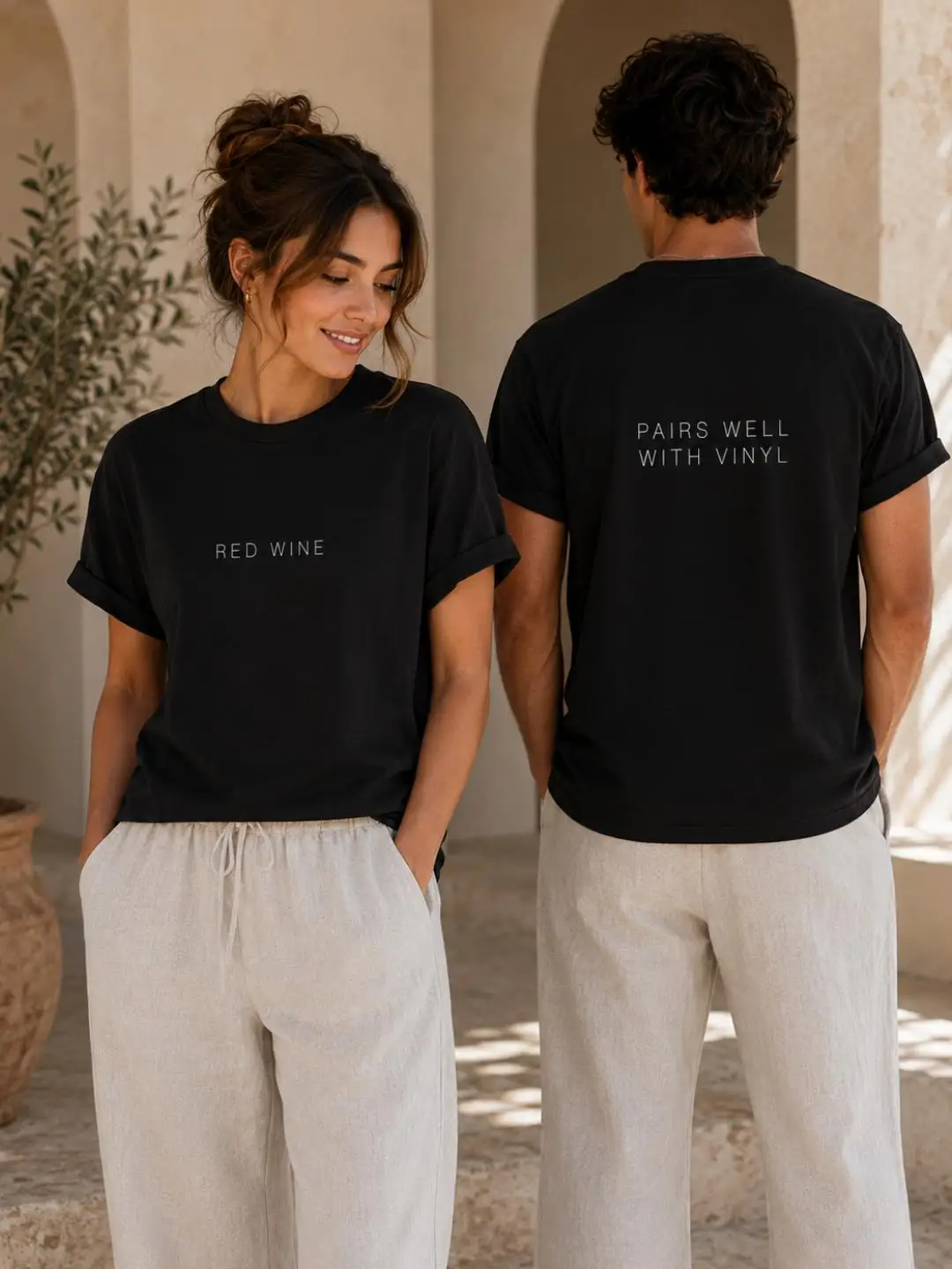 Relaxed and Fashionable Loose-fitting Comfortable Top, RED WINE - Offline Mode Pattern T-shirt, Suitable for Both Men and Women