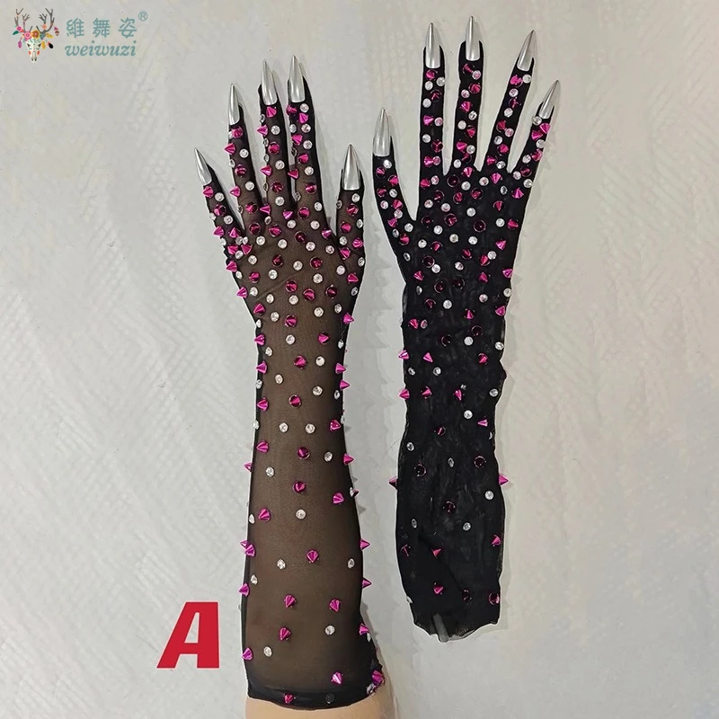 High Quality Rhinestone Elastic Gloves Nightclub DJ Bar Stage Props Multiple Sexy Full Diamond Dance Team Party GOGO Theme Show
