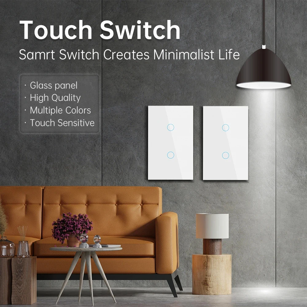 Dual Touch Switch 2Way Light LED Sensor Wall Switches With Tempered Glass Panel Bedroom Stair Switch For US BR Country No Wifi