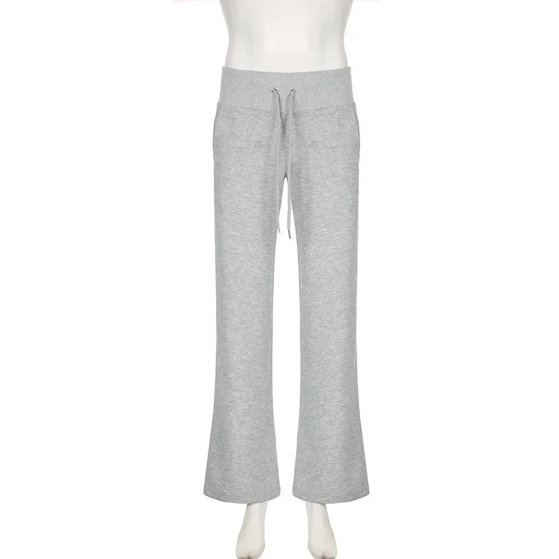Solid Grey Casual Sweatpants Women y2k Straight Streetwear Pockets Trousers Women Korean Sporty Outfits 90s Pants New
