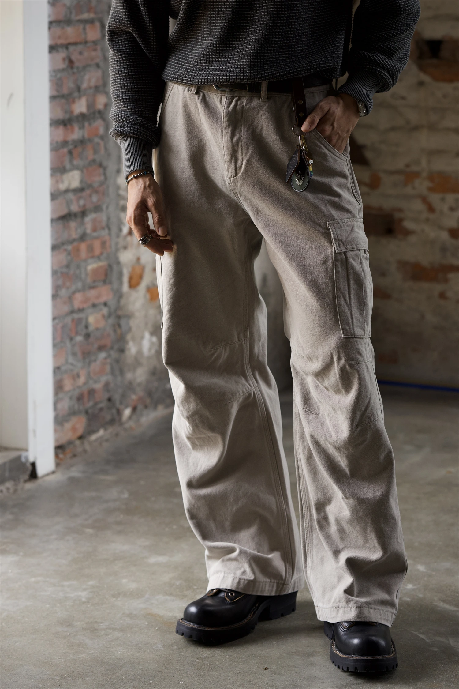 

Men's May Kaji Loose Old American Vintage Street Multi-Pocket Overalls
