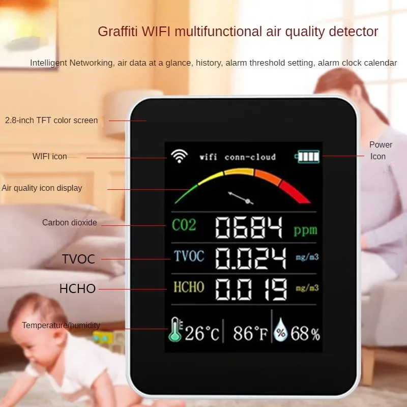 Graffiti WIFI intelligent air quality detector PM2.5 carbon dioxide temperature and humidity detector