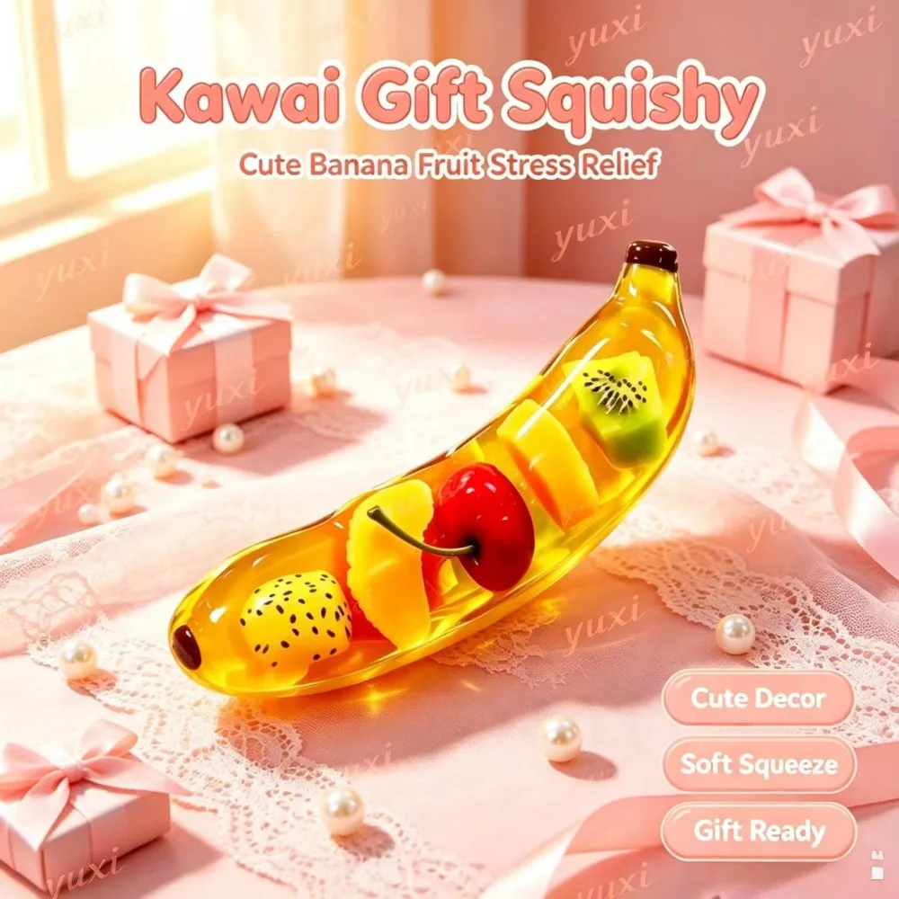 Transparent Banana Fruit Squeezing Toy Slow Lift Stress Relieving Toy Sensory Toy Children's Office Stress Relieving Gift