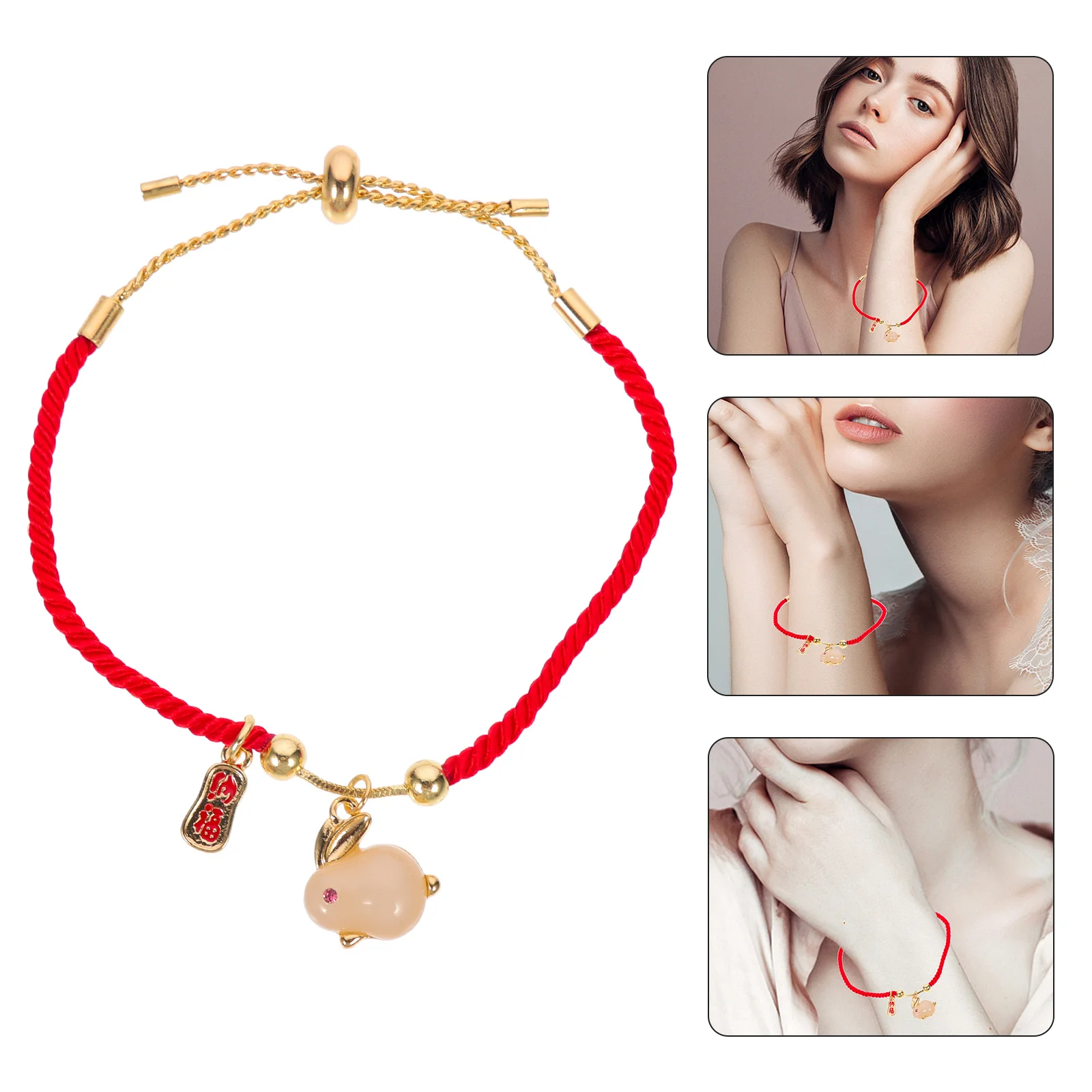 

Rabbit Charm Bracelet Adjustable Red Rope Woven Braided String Lucky Zodiac Gift for Chinese New Year Festival 2023 Women Men