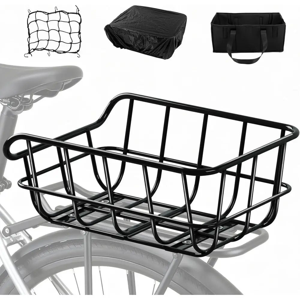 

Корзина для велосипеда на задний багажник с сеткой для перевозки грузов и подкладкой, большая, усиленная, водонепроницаемая