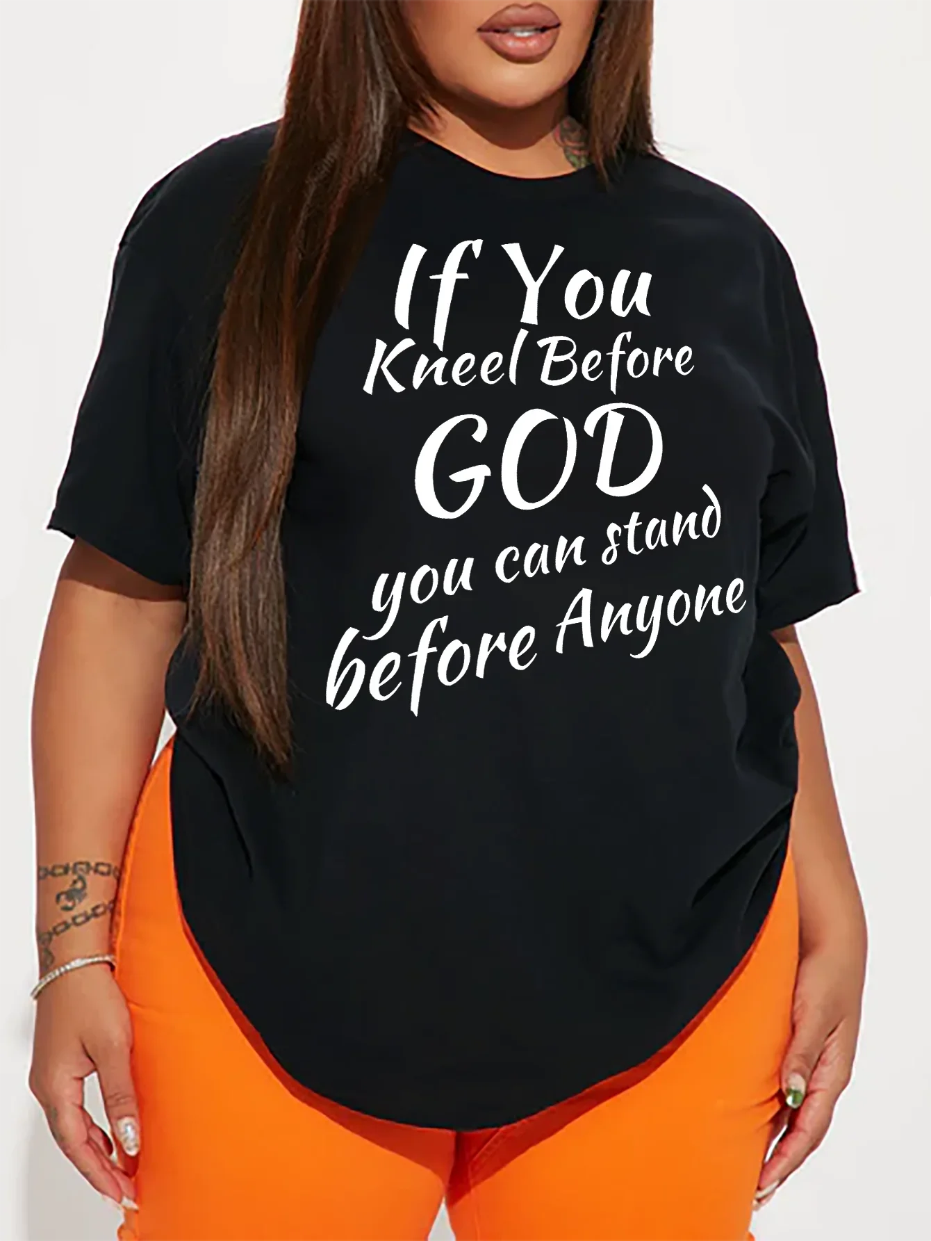 

damską koszulkę Plus Size Summer Casual Short Sleeve 6-Color Round Neck Printed Text Letters Faith GOD T-shirt damski Plus Size