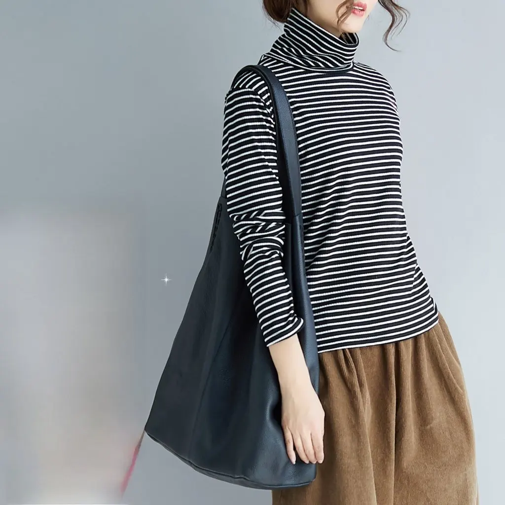 

Водолазка больших размеров на флисовой подкладке, полосатая нижняя рубашка, теплая футболка с длинными рукавами для полных девочек, осенне-зимний утолщенный топ