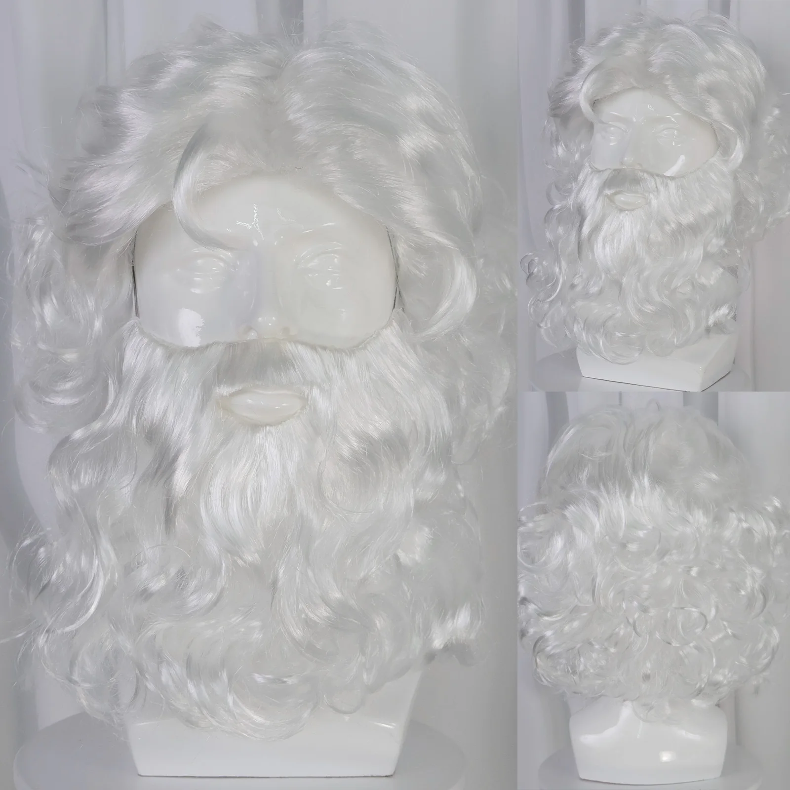 White Santa Claus wig and beard men's short curly hair wig white Christmas costume party Christmas Halloween