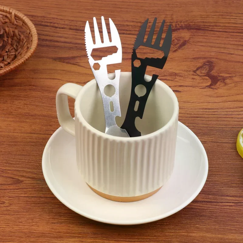 1/5 Buah Set Peralatan Makan Camping 10 in 1 dari Baja Anti Karat, Perlengkapan Perjalanan Hiking, Garpu Sendok Pembuka, Peralatan Bertahan Hidup Luar Ruangan, Peralatan Makan