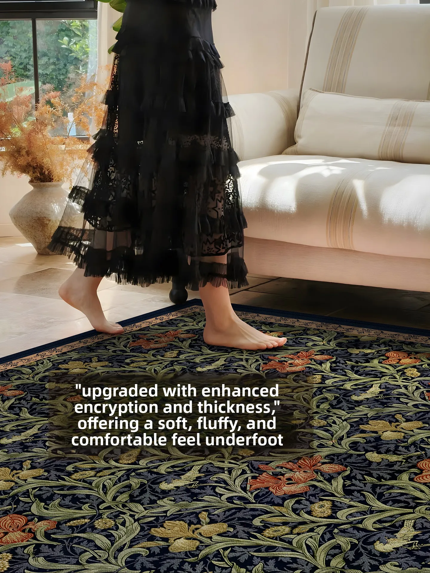LH retro sofa floor mat, advanced leave-in green thickened waterproof wipeable floor mat