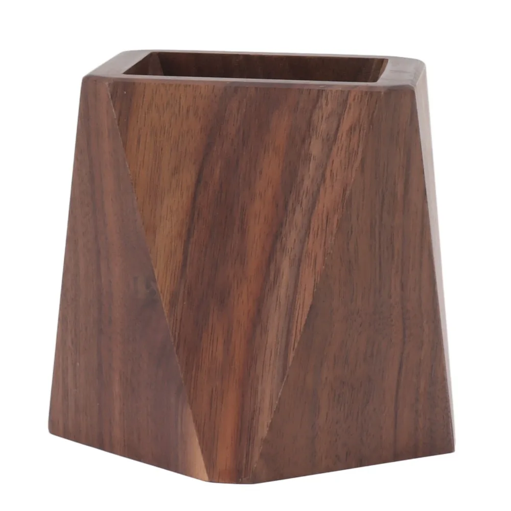 Black Walnut Wood Wooden Pen Holder Rhombic Shape Large Capacity Wooden Pen Stand Stable Smoothing Wooden Pencil Holder