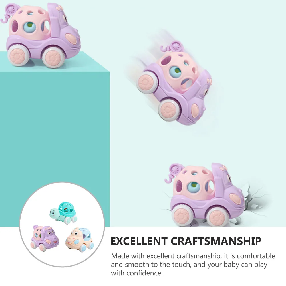 

3pcs Inertia Rattle For Baby Educational Baby Car With Handbell Cartoon Shaking Car Soft Plastic Puzzle Plaything