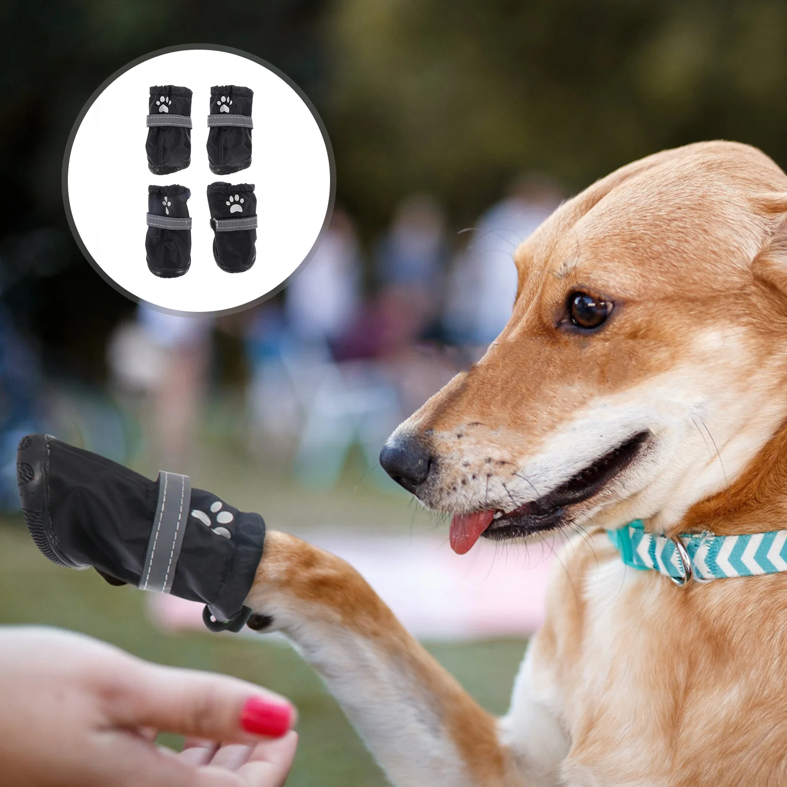 

4Pcs Waterproof Dog Rain Boots Polyester Reflective Outdoor Anti-Slip Pet Shoes Adjustable Tightness Dog Rain Shoes