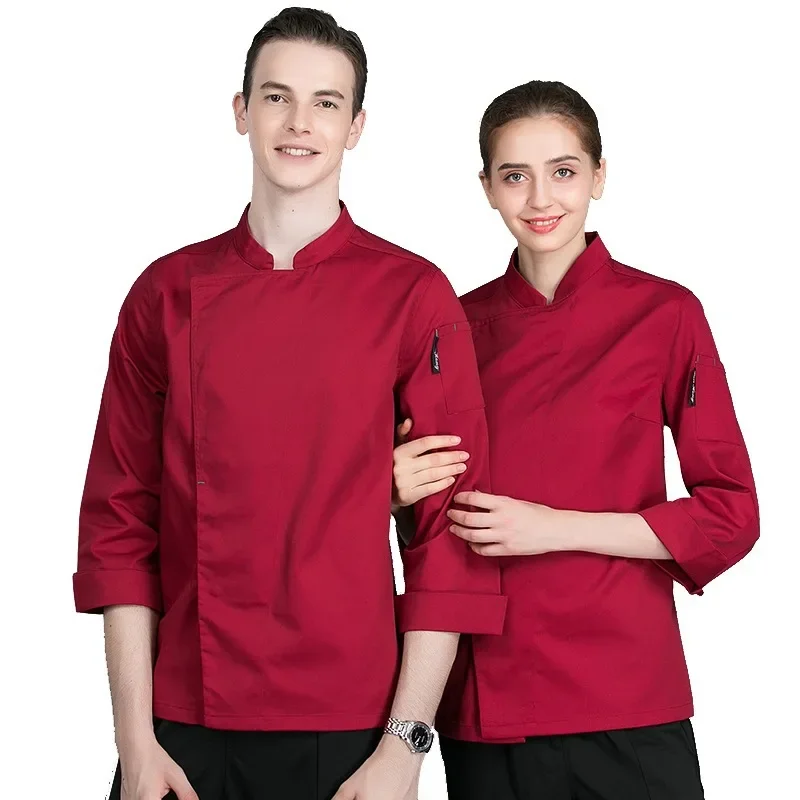 ホテルシェフ制服長袖男性女性通気性コック作業服キッチン中華レストランフードサービスオーバーオール-h2013