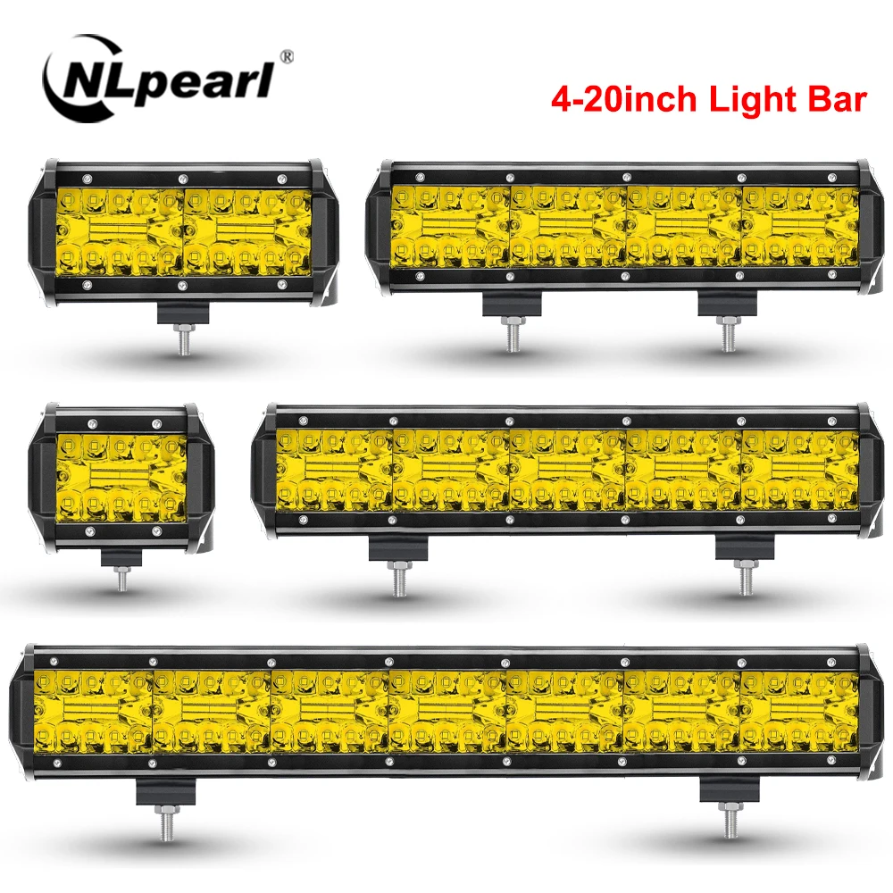 NLpearl Yellow Offroad LED Bar 4-20inch 12V 24V LED Light Bar for Car Turck Boat Tractor 4x4 Atv Spot Flood  LED Work Light Bar