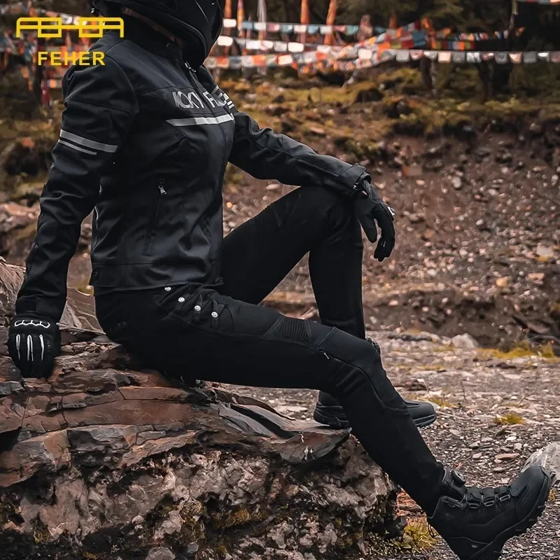 FEHER Motorcycle Riding Jeans Female Motorcycle Anti-drop Pants Kevlar Casual Slim Stretch Pants Wear Resistant