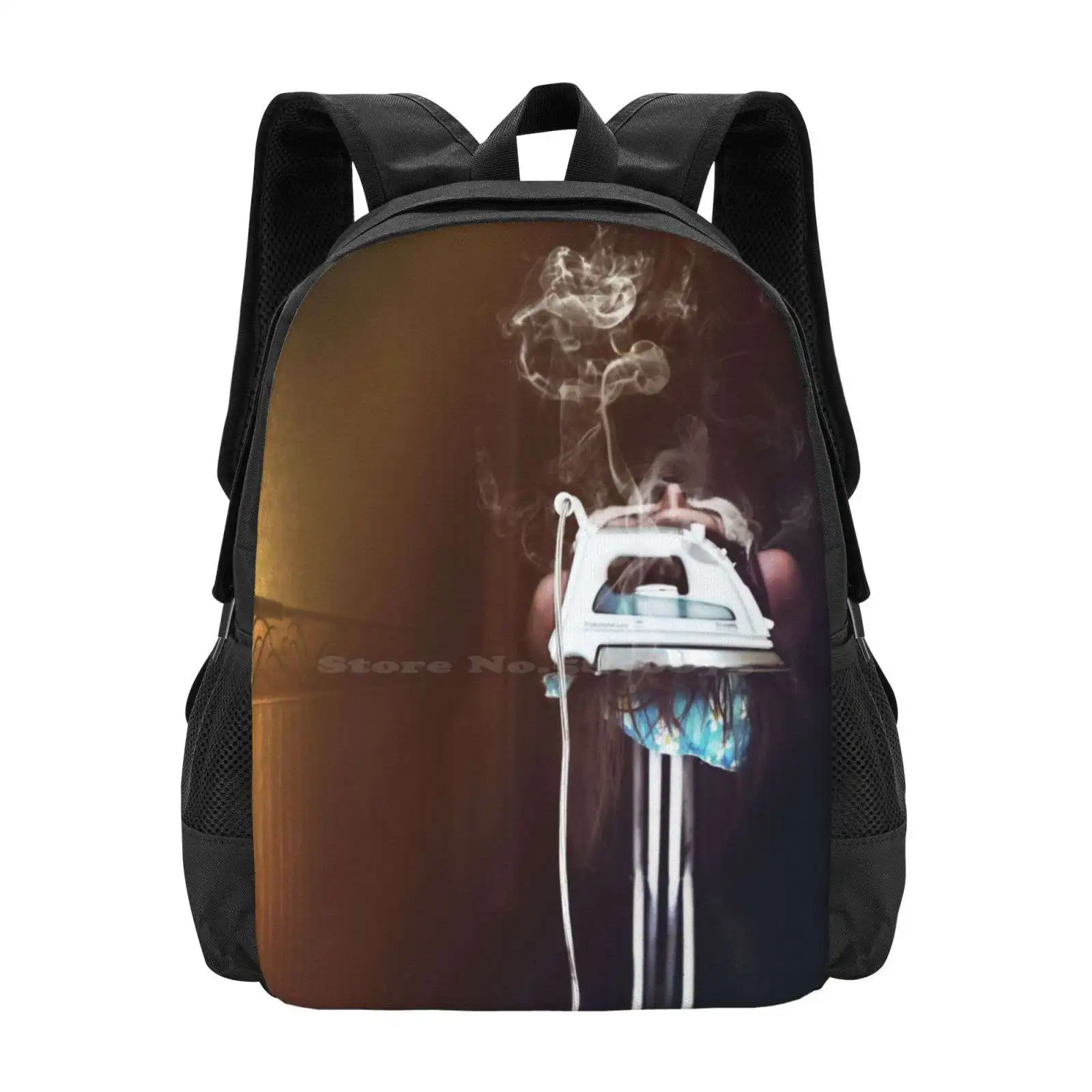 Burn 3d Print Design Backpack Student Bag Iron Burn Destroy Smoke Steam Board Girl Distress Self Harm Violence