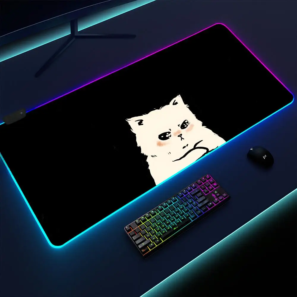 

Коврик для мыши Super Cute Black Cat, игровой коврик, светодиодная подсветка, нескользящая основа, водонепроницаемый, большой настольный коврик, мягкая поверхность
