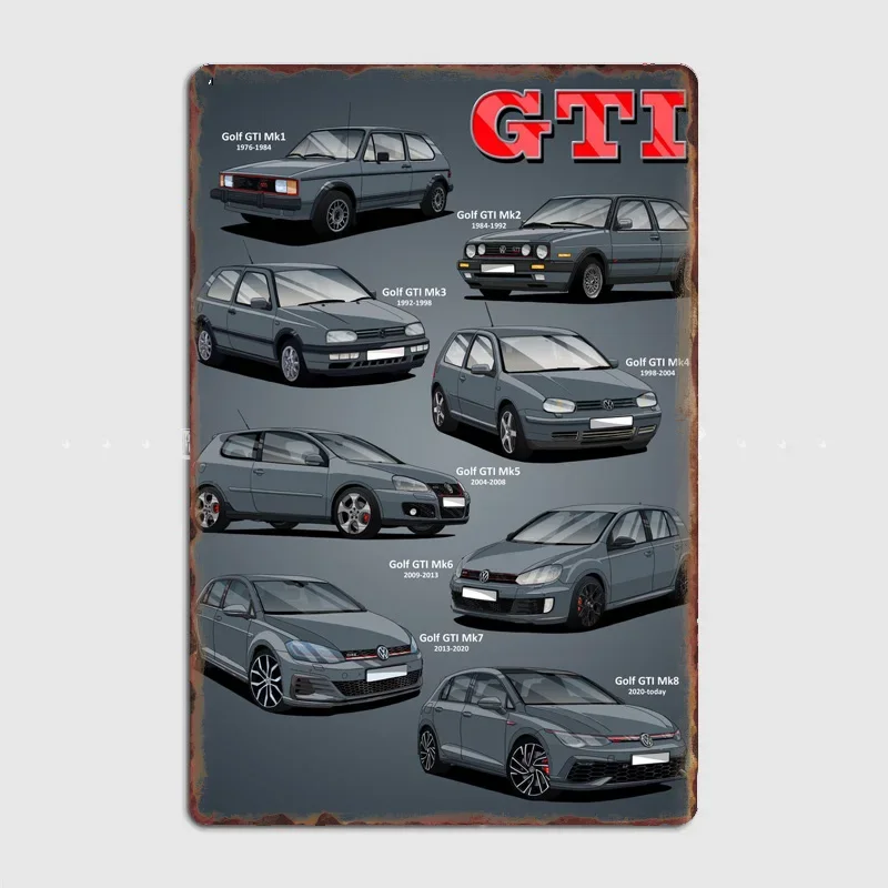 German Car GTI Family MK Series Iteration Classic Car Retro Metal Sign Poster Garage Indoor Room Decor Tin Home Wall Decor