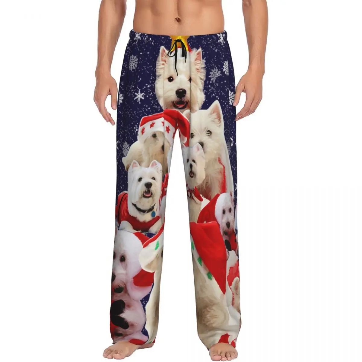 

Мужские пижамы с принтом Westie Christmas Tree Dog, пижамные штаны, одежда для сна Highland Terrier, штаны для сна с карманами