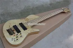 ​Fode 5 Strings Burl Natural Wood Spalted Maple Top Electric Bass Guitar Ash Body Maple Neck  Abalone Butterfly Gold Hardware