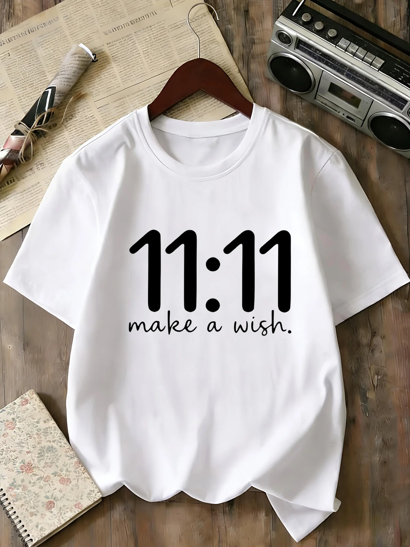 Fashion 11 11 Make A Wish Text T Shirt Family Matching Boys Girls Kids Short Sleeve Casual Minimal Letter Children Daily Tops