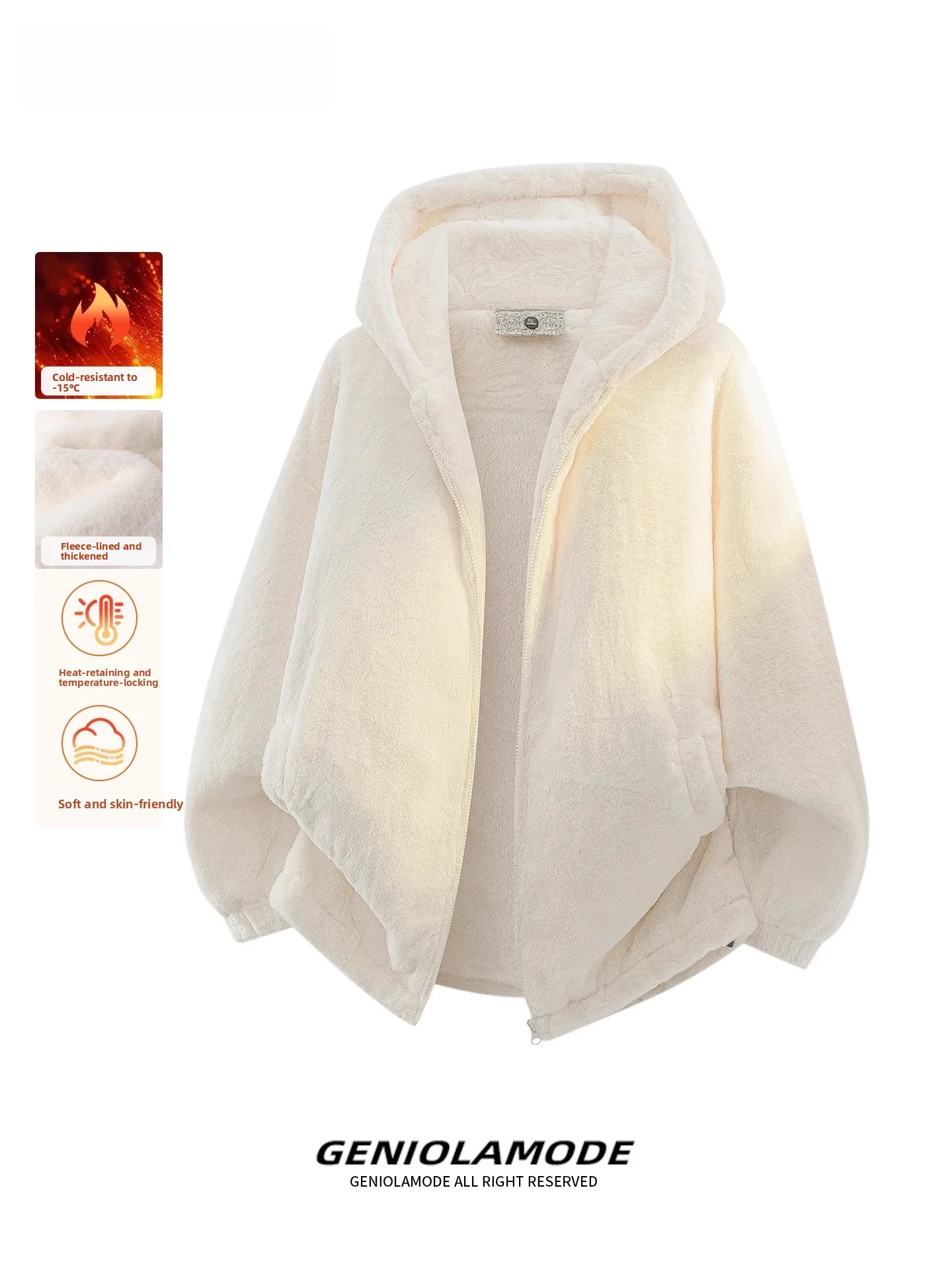 

Genio Lamode Men's Thiened Faux Rabbit Fur Cotton Jaet Autumn Winter Casual Loose Fit Hooded Coat Warm Youthful Sle