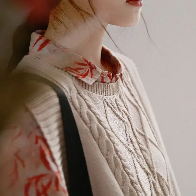 

Printed Shirt Cotton and Linen Loose and Versatile Top Spring New Artistic Retro Red Long-sleeved