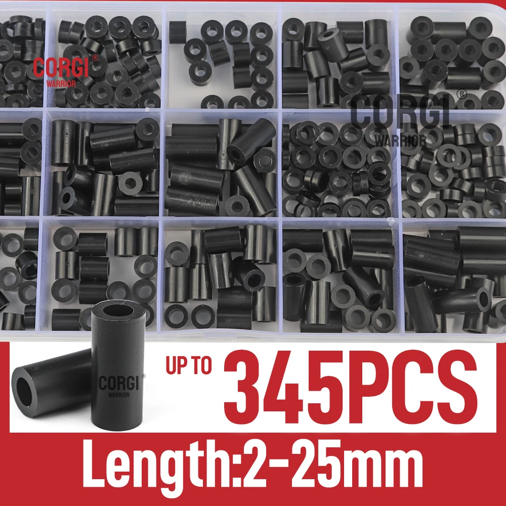 WieshammKit-Entretoise ronde en plastique, tube droit rond, entretoise en plastique, OD 7, 11, 14mm, vis M3 figuré, M6, M8, pièces ABS jusqu'à 345