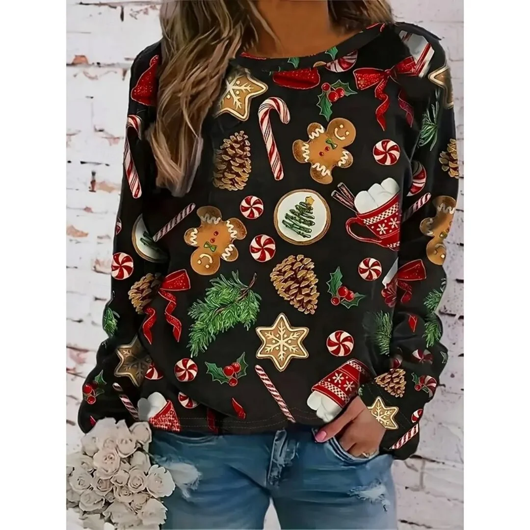 

Рождественские толстовки с 3D принтом, женские повседневные модные толстовки с круглым вырезом, женские топы с длинными рукавами, пуловер большого размера, одежда