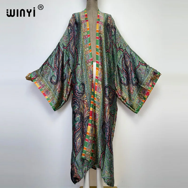 WINYI African national style printing beach Bohemian long Cardigan Cover-up stitch Casual Boho loose Holiday party kimono coat