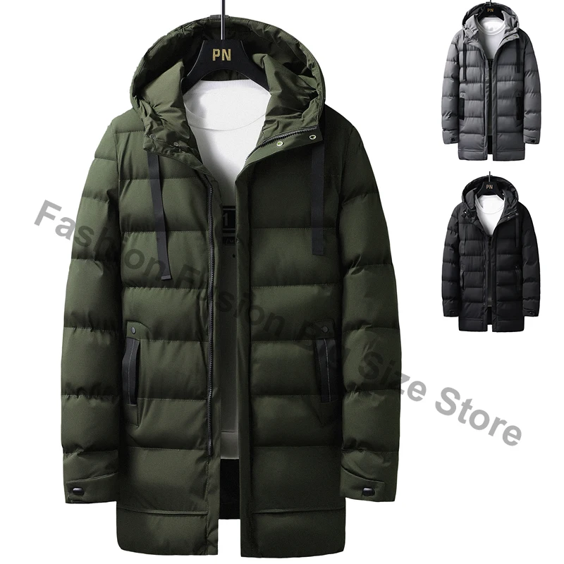 

2025 Winter Warm Long Outwear Parka Men Hooded Thicken Mid-length Coats Mens Winter Puffer Jacket Korean Fashion Parka Overcoat
