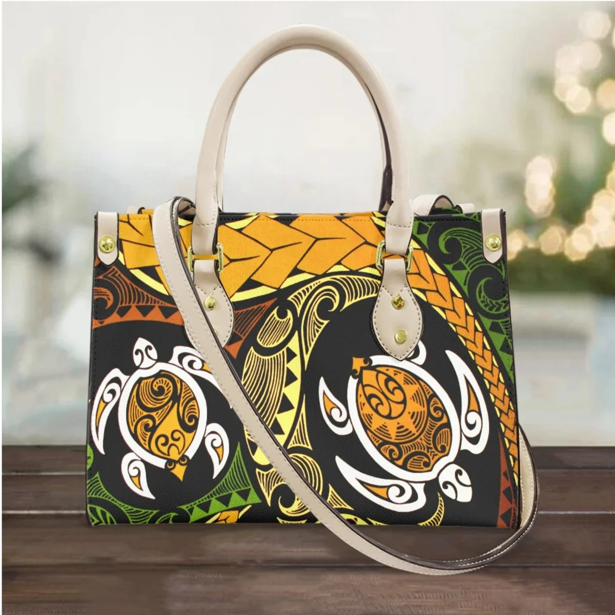 Women Fashion Messenger Bag Polynesian Tribal Hawaiian Turtle Print PU Leather Handbag Totes New Vintage Long Shoulder Strap Bag