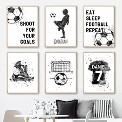 Watercolor Soccer Jersey Custom Name Kids Football Shoes Posters And Prints Wall Art Canvas Painting Pictures Boys Bedroom Decor