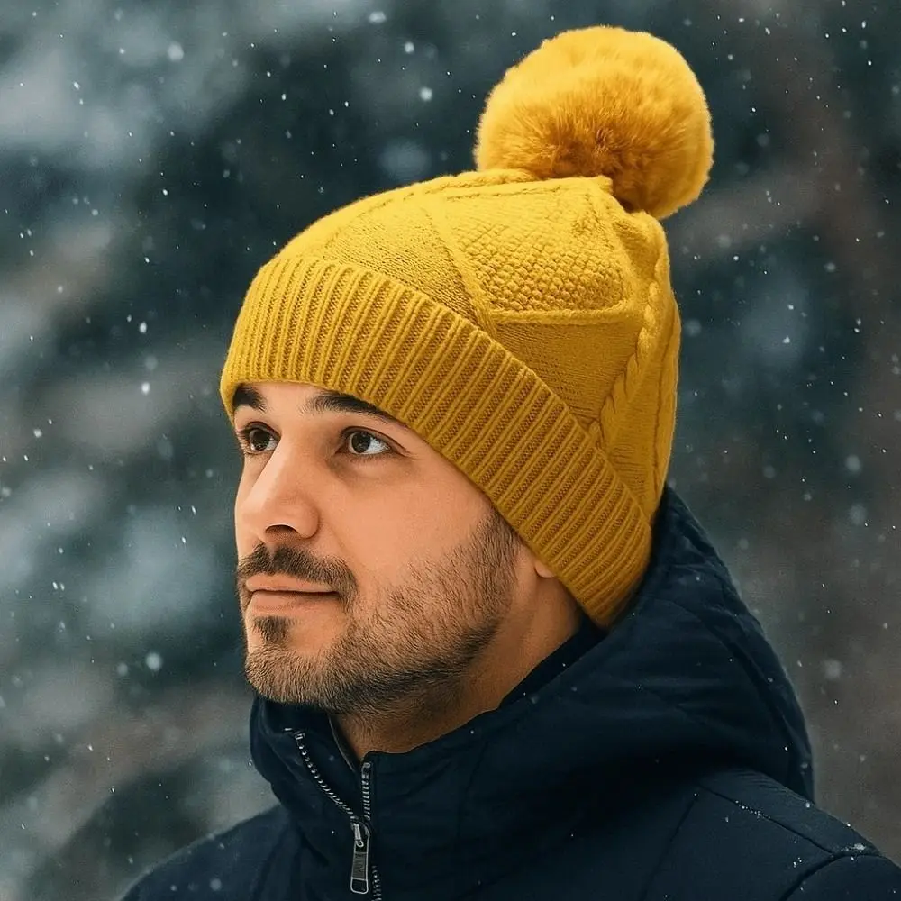 

Versatile Elastic Scarf and Hat Set Touch Screen Soft Woolen Hat Acrylic Fibers Rhombus Patterned Knitted Scarf Outdoor