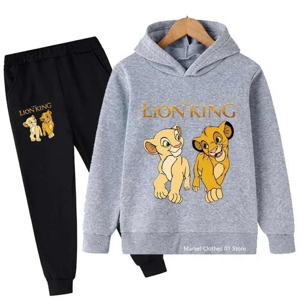 Lente Meisjes Jongens Kleding Kleding Leeuw Simba Cartoon Hoodies + Lange Broek 2 Stuks Set Kinderen Meisjes kostuum 2-14 Jaar Kids Outfits