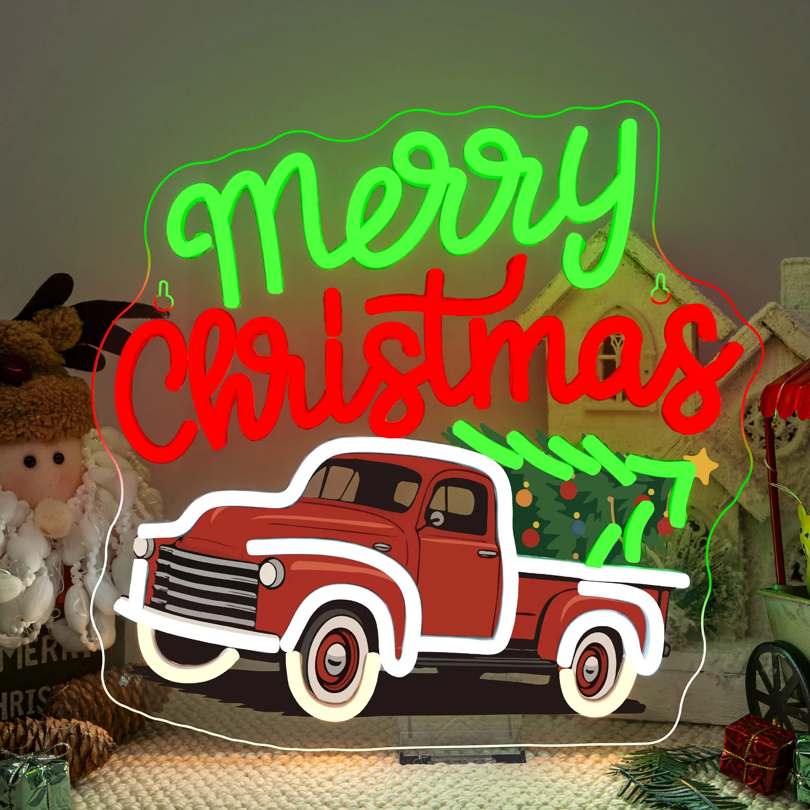 Frohe Weihnachten Auto-Neonschild, Weihnachts-LED-Neonschilder, Weihnachts-Neon-Leuchtschild für Weihnachtsfeiern, Geschenke, Schlafzimmer, Wohnzimmer, Bar, Wanddekorationen für die Feiertage