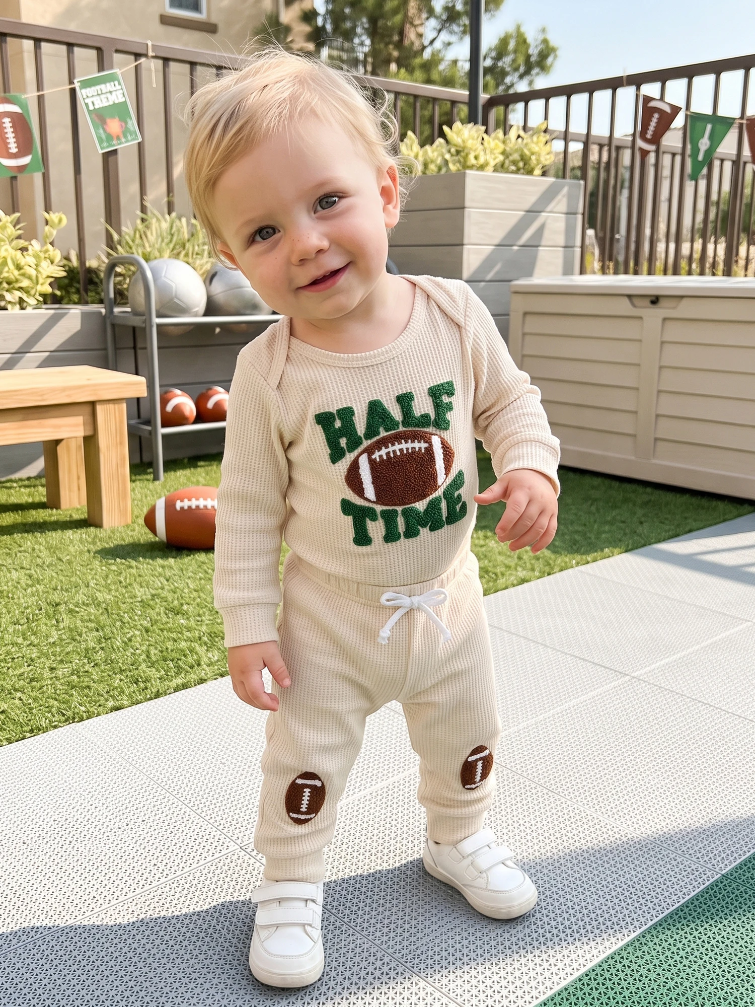 Letter Embroidery Baby Boy Half Half Birthday Outfit Letter Embroidery Crew Neck Romper -Pants Birthday Lightweight