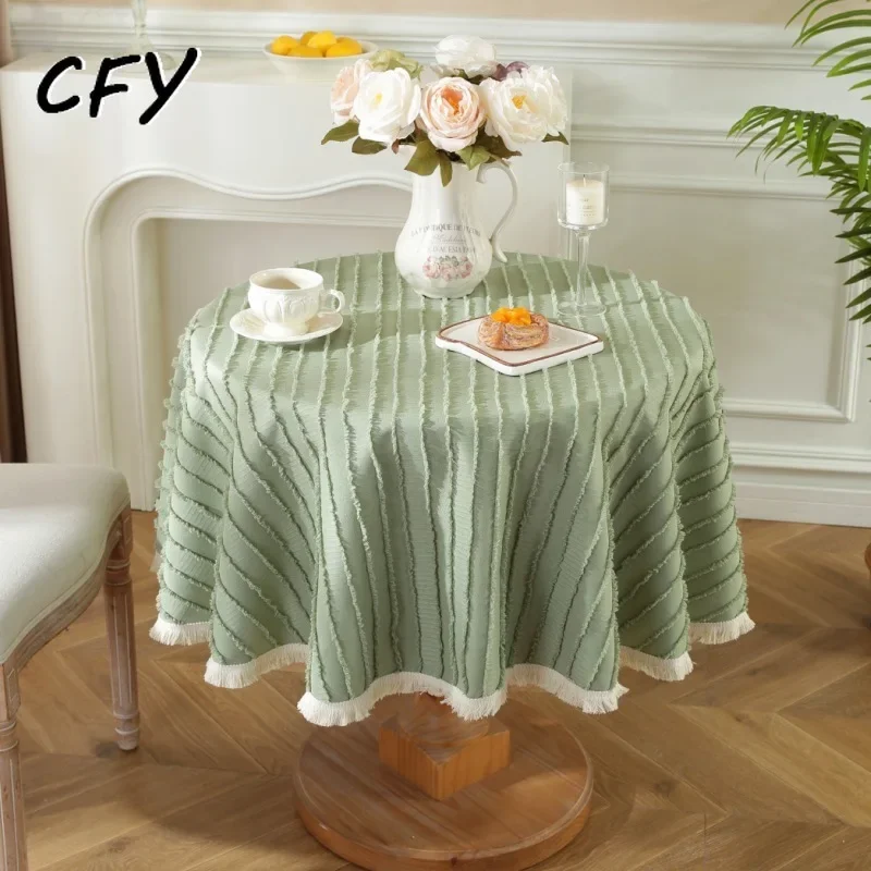 

Cotton Linen Solid Avocado Green Round Tablecloth Cut Flower Coffee Table Cover Cloth Light Luxury Small Round Tablecloth