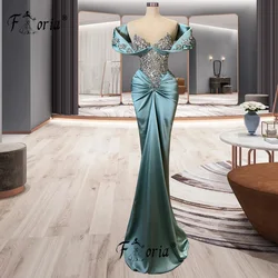 Elegant Sheer Neckline Satin Evening Dresses Front Train Crystal Beaded Mermaid Prom Dress vestidos de ocasión formale Cocktail