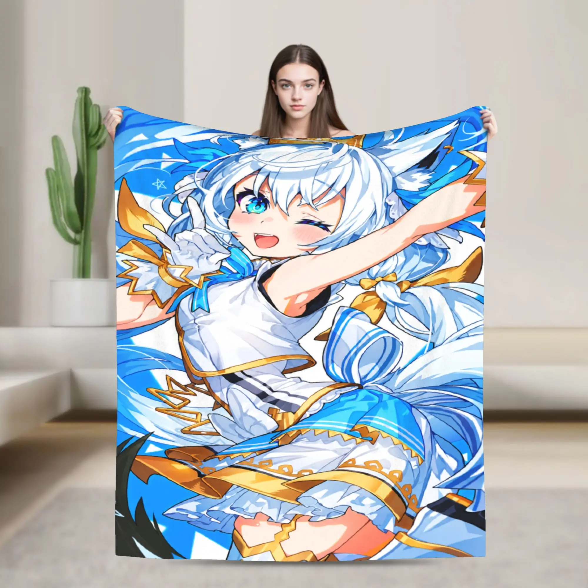 Hololive Gamers Shirakami Fubuki Dance Warm Soft Blanket  Girls Boys Plush Throw Blanket Couch Bed Flannel Bedspread Bed Cover