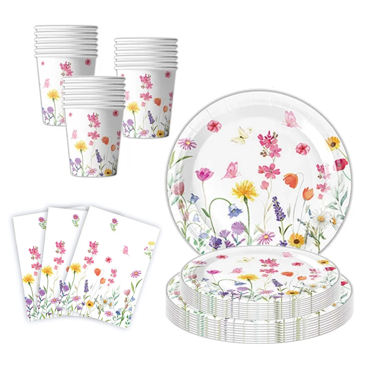 Partys mit Wildblumenmotiv, Geburtstagsparty-Zubehör für kleine Blumen, Teller, Tassen, Servietten, Frühlingsfeiern, Geburtstagsfeiern – Detail 3
