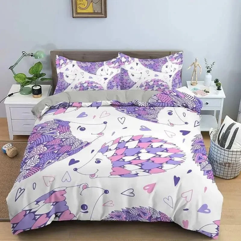 Juegos de cama con estampado 3D de erizo de dibujos animados, juego de suministros de cama exquisitos, funda nórdica, edredón, regalo de cumpleaños de lujo